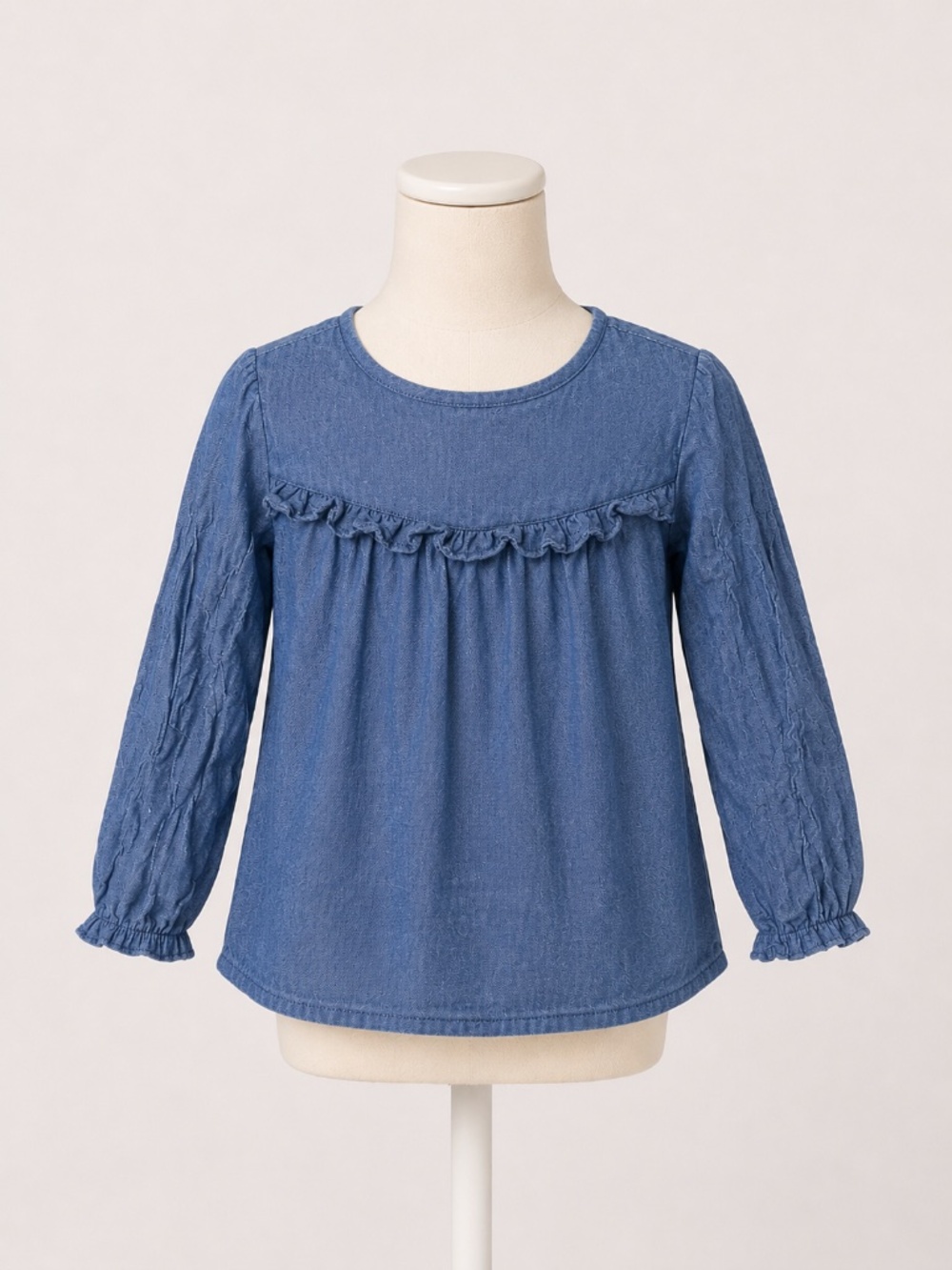 Carter's Girls Chambray Blue Ruffle Long Sleeve Top Size 5